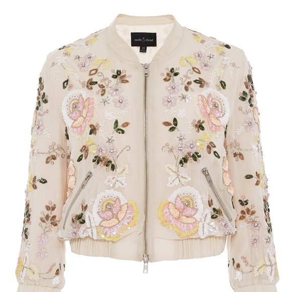 ✨  HP ✨  Needle & Thread Foliage Cluster Embellished Bomber - Picture 3 of 15